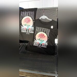 Rock & Roll Forever Jrs black tshirt w/ iridescent graphics